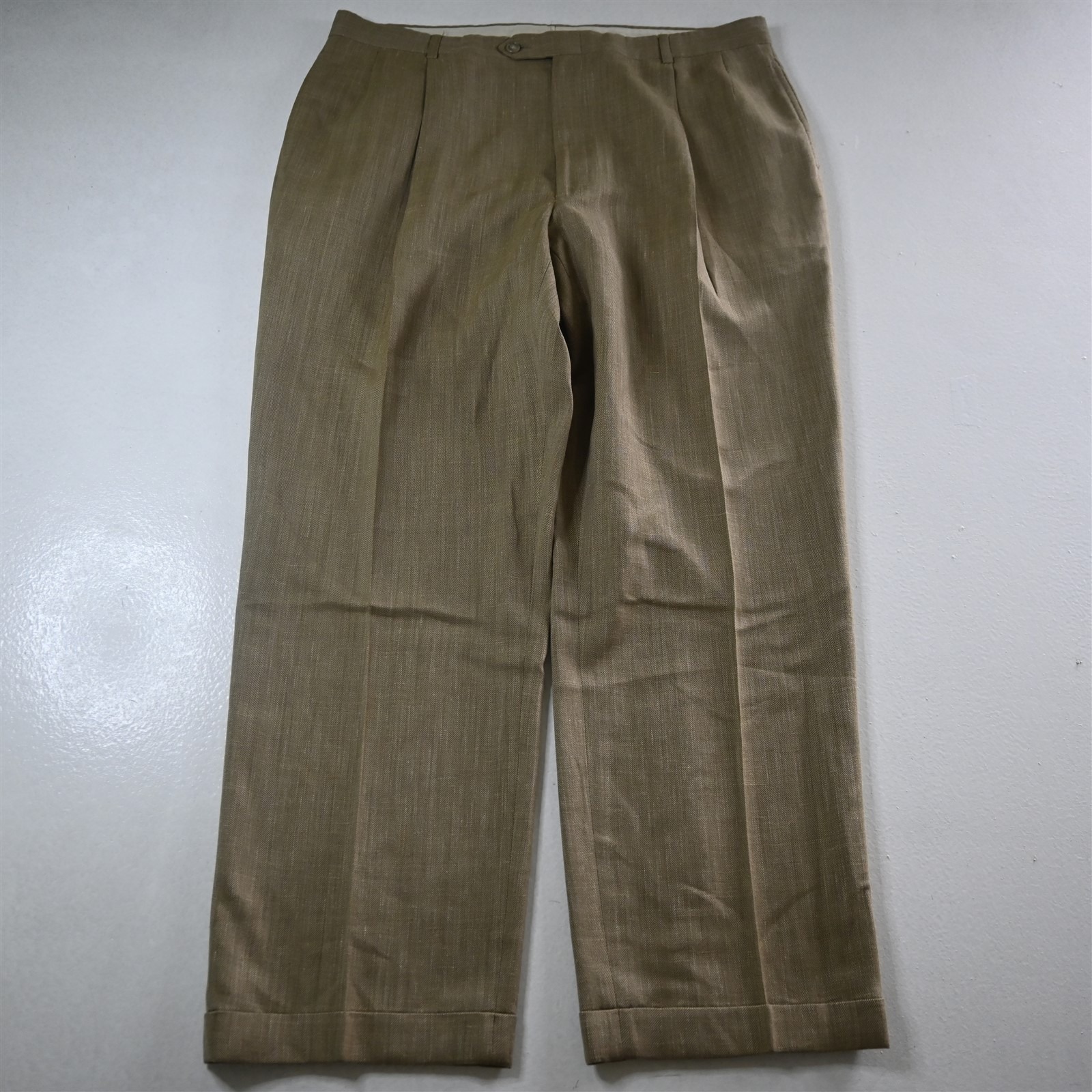 Austin Reed 36x30 Beige Tan Herringbone Wool Pleated Cuffed Dress Mens Pants